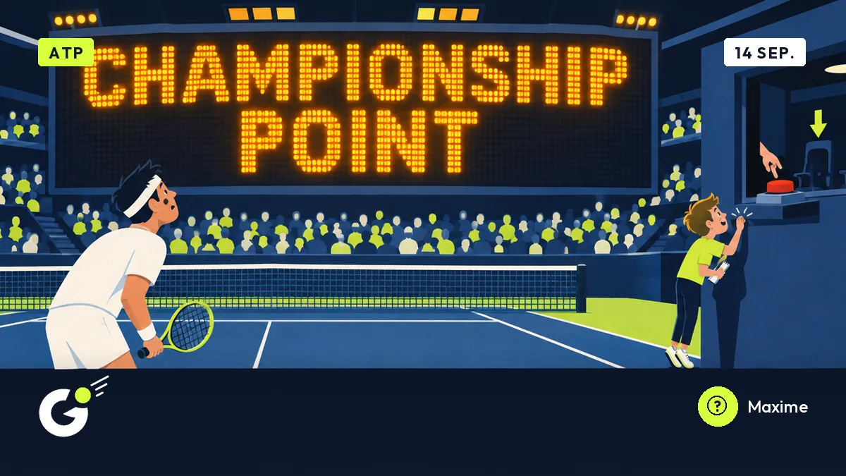Het scherm toonde « Championship Point » aan Del Potro, Maxime zoekt wie dat typt
