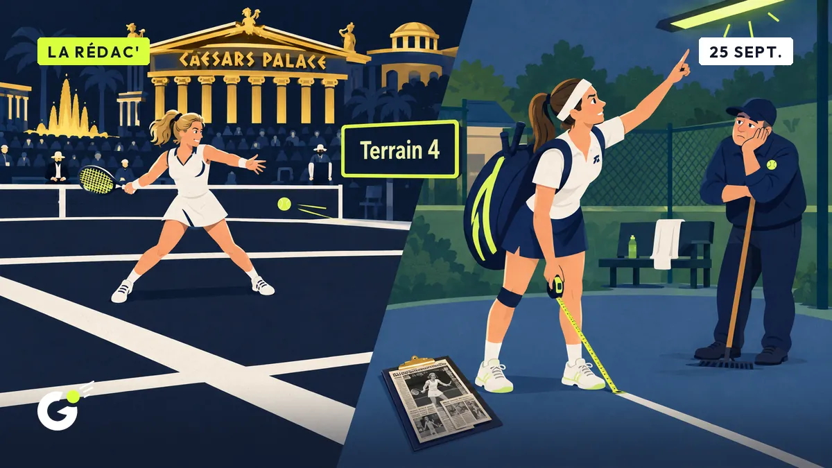 Céline mesure les lignes de son terrain de club, en écho à un match historique élargi pour Navratilova.