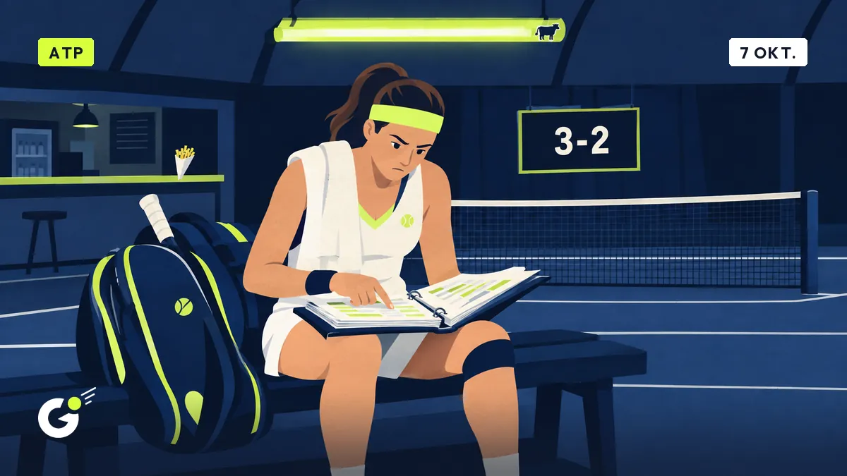 Céline, seule sur le banc du terrain 4 sous un néon, étudie sa farde de statistiques ; un tableau affiche 3-2 derrière elle.